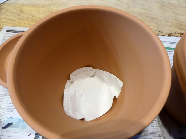 coffee filter in bottom of pot