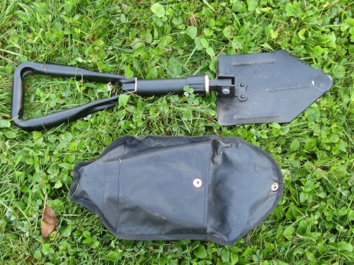 This folding shovel is the hand tool provided to dig out compost