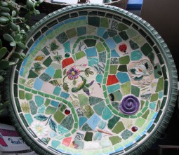 image of mosaic birdbath bowl interior