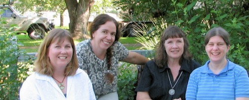 Image of four middle-aged women, all garden bloggers