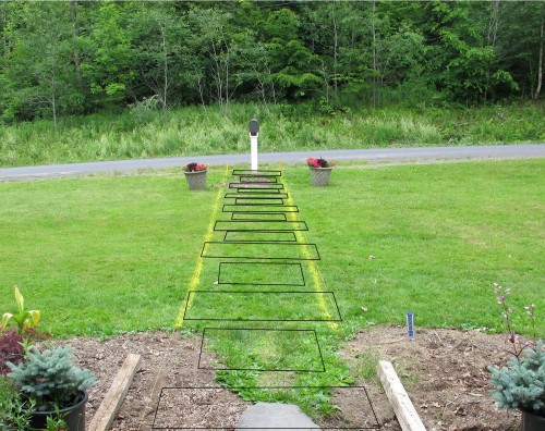 proposed paver outlines superimposed on lawn