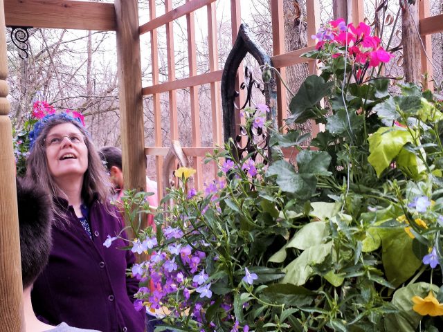 Kathy Purdy seeing her birthday garden shelter for the first time