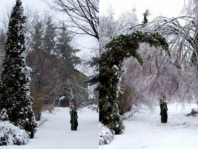 The barnyard entrance: on the left, as it looked on March 20, 2016. On the right, as it looked on March 25. Photo ©Brian Bixley