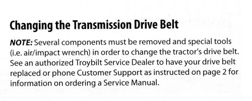 Troy-Bilt Transmission Drive Belt repair
